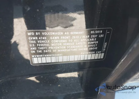 2019 Volkswagen Arteon 2.0T Sel R-Line из США, поврежденный, VIN WVWHR7AN0KE024591